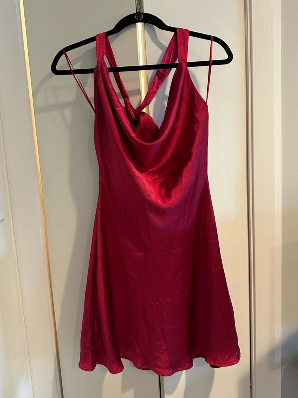 Satin Cowl Neck Slip A-Line Dress - Deep Fuchsia